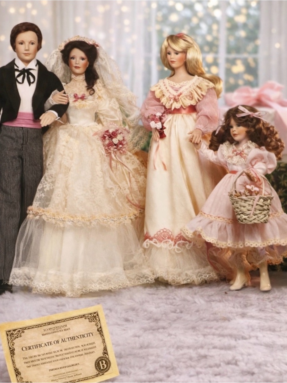 Paradise Galleries Wedding Collection Doll Set COA Bride Groom Maid Honor